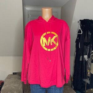 Michael Kors Bright Pink Hoodie with Gold MK Emblem